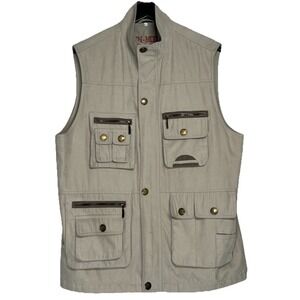 MN-MODE Women's Hiking Outdoor Vest M Tan Zip Snap‎ Pockets Micro Satin Safari